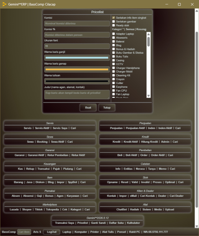 Aplikasi BassComp Market di Windows OS